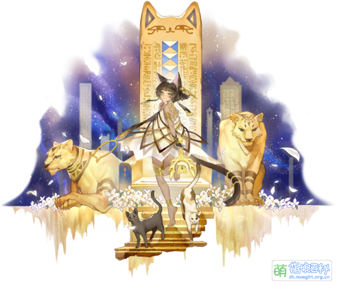 貓女神要做強大的王者， 搖動叉鈴發出號令， 金子碰撞的脆響鄭重宣告， 喵就是世界的主人！ ——覺醒形象